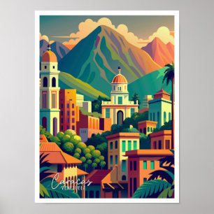Caracas Venezuela Art Vintage Travel Illustration Poster