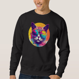 Caracat Cat Wearing Sunglasses Retro Sweatshirt