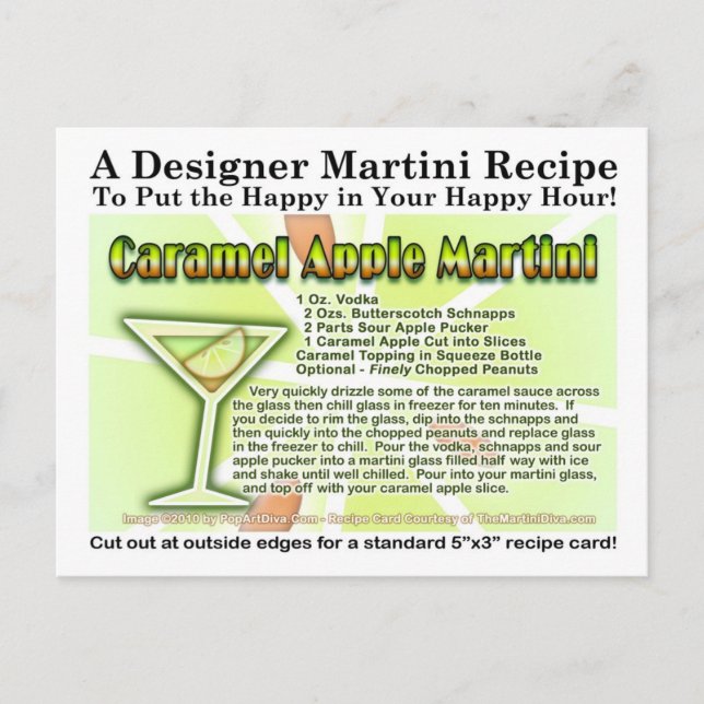 Caramel Apple Candy Martini Recipe Card Postcard (Front)