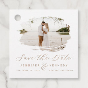 Caramel Beige Romantic Brushed Frame Save the Date Favour Tags