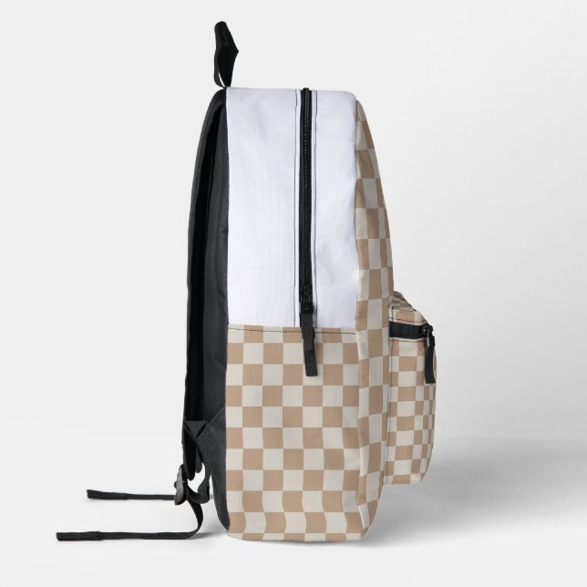 Caramel Brown Chequered Brown Caramel Pattern Printed Backpack (Left)
