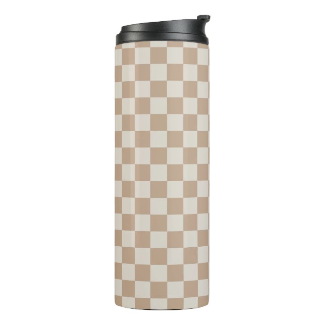 Caramel Brown Chequered Brown Caramel Pattern Thermal Tumbler (Rotated Left)