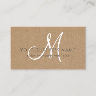 Caramel Brown Linen Simple Minimal Monogram Business Card