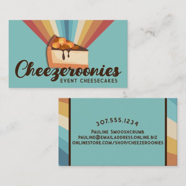 Caramel cheesecake bakery wedding event baking business card (Front/Back)