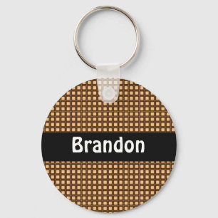 Caramel Chequered Pattern Personalised Keychain