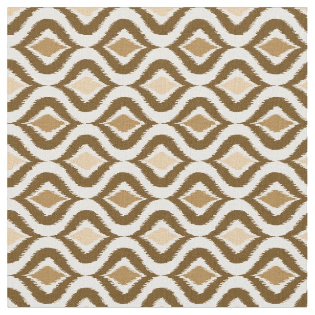 Caramel Coffee Brown Retro Chic Ikat Drops Pattern Fabric (Close Up)