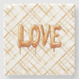Caramel Cream Stripes Love Stone Coaster