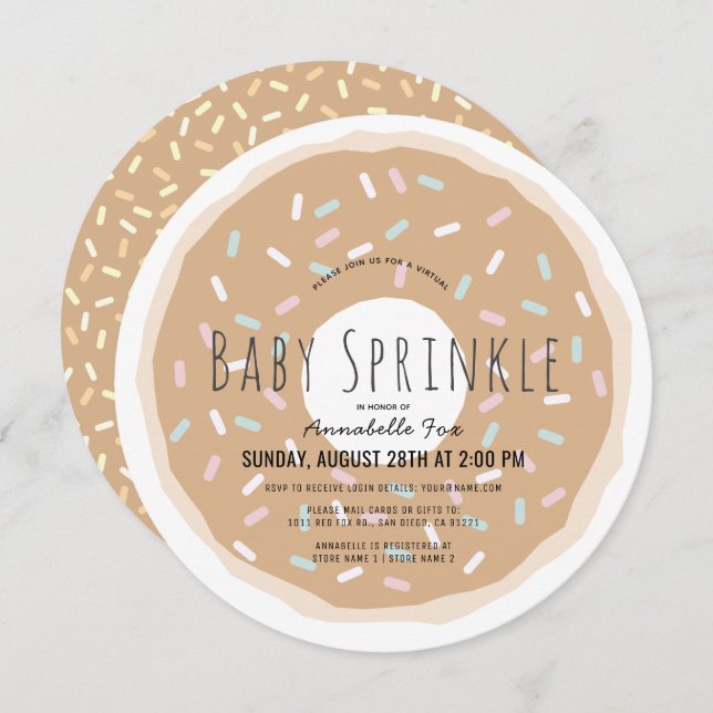 Caramel Doughnut Virtual Baby Sprinkle Shower Circ Invitation (Front/Back)