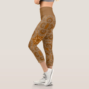 Caramel Fractal Lace  Capri Leggings