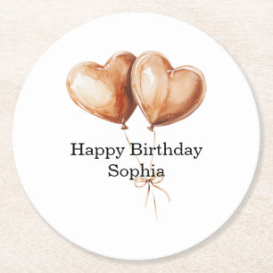 Caramel Heart Balloons Birthday Round Paper Coaster