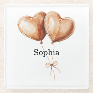 Caramel Heart Balloons   Glass Coaster