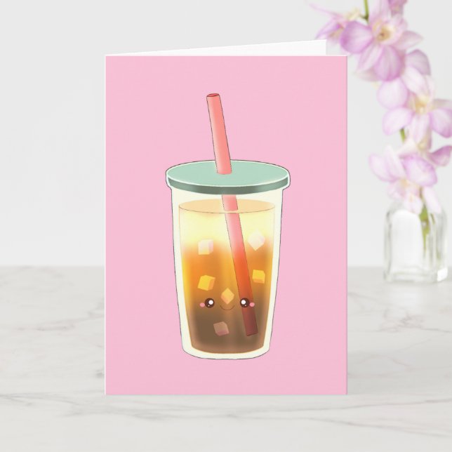Caramel Iced Coffee With Cream Foam  Card (Orchid)