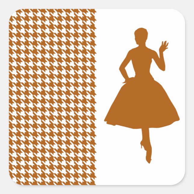 Caramel Modern Houndstooth w/ Fashion Silhouette Square Sticker (Front)