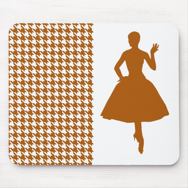Caramel Modern Houndstooth with Fashion Silhouette Mouse Pad (Front)
