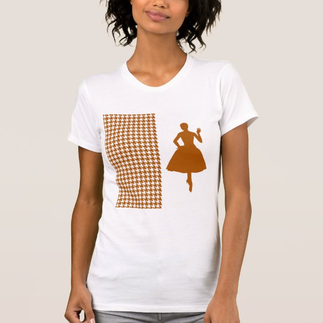 Caramel Modern Houndstooth with Fashion Silhouette T-Shirt (Front)