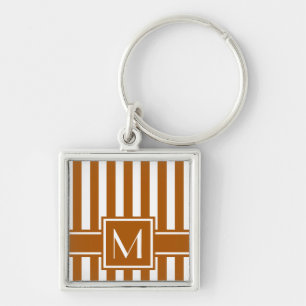 Caramel Modern Stripe with Monogram Key Ring