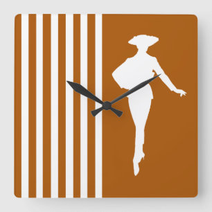Caramel Modern Stripes with Fashion Silhouette Square Wall Clock