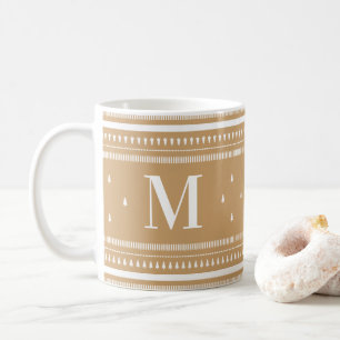 Caramel Nordic Christmas Trees & Monogram Coffee Mug