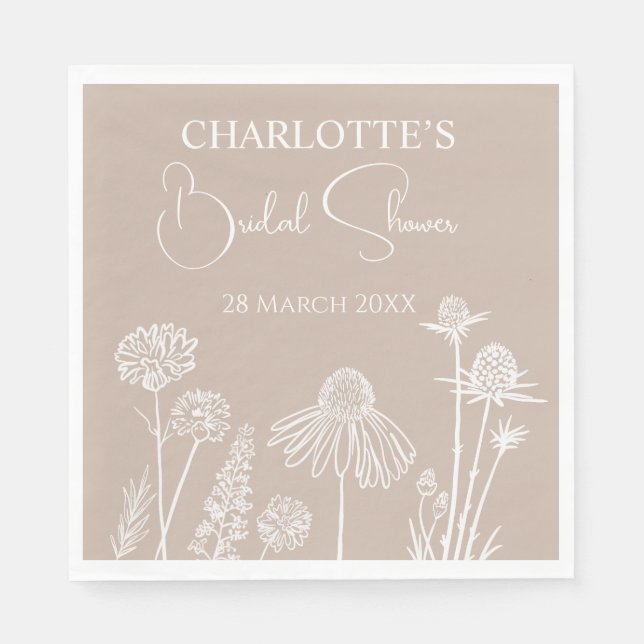 Caramel  Wildflowers Sketched Floral  Napkin (Front)