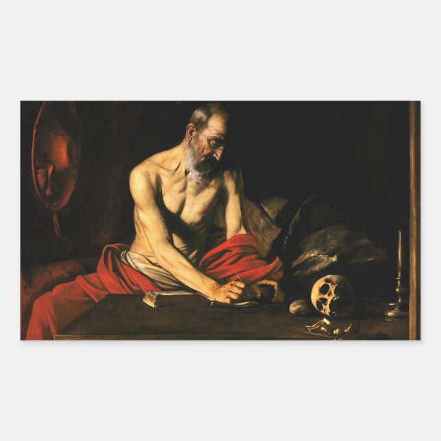 Caravaggio - Saint Jerome Writing Rectangular Sticker (Front)