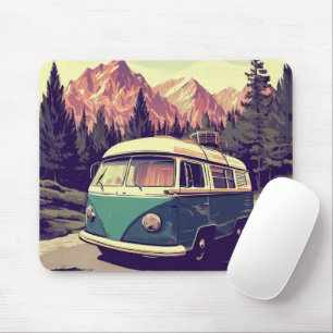 Caravan driving in the forest vintage style mouse pad