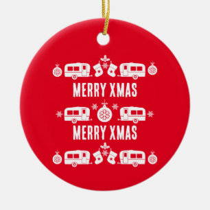 Caravan Happy Christmas Camping Ceramic Tree Decoration