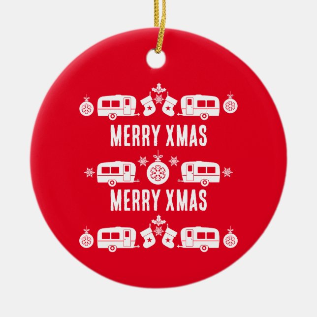 Caravan Happy Christmas Camping   Ceramic Tree Decoration (Front)