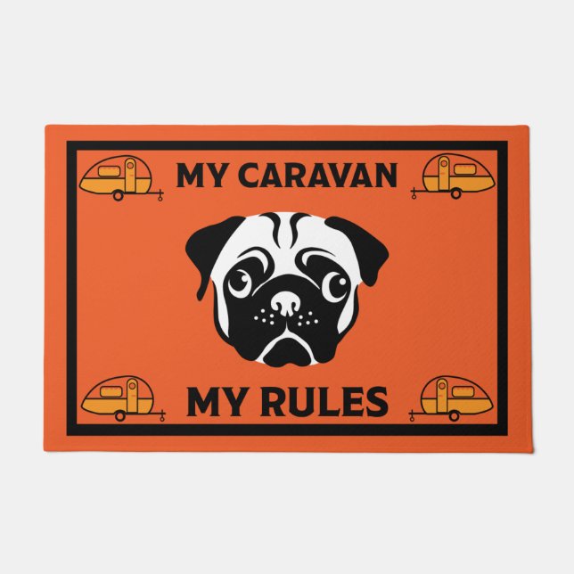 Caravan Pug Dog Door Mat (Front)