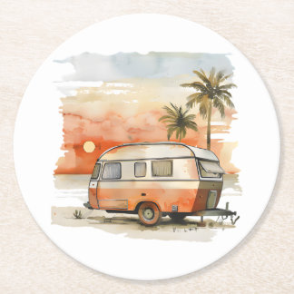 Caravan Round Paper Coaster