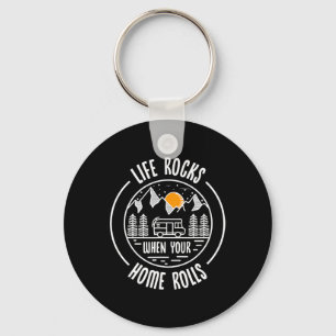 Caravan Vintage Retro Shirt Life Rocks Saying Camp Key Ring