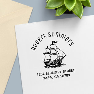 Caravel Wooden Sailing Ship Arch Address Self-inking Stamp