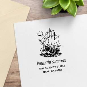 Caravel Wooden Sailing Ship Custom Address Rubber Stamp