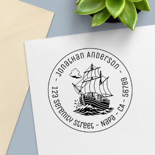 Caravel Wooden Sailing Ship Round Address Self-inking Stamp