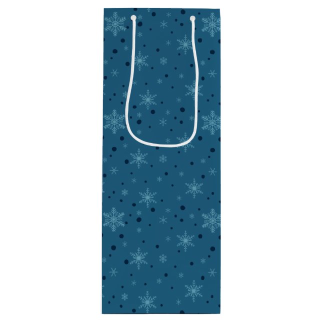 Carbon Bells & Blue Bow Snowflakes Wine Gift Bag (Front)