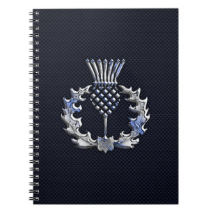 Carbon Fiber Print Silver Scottish Thistle Notebook