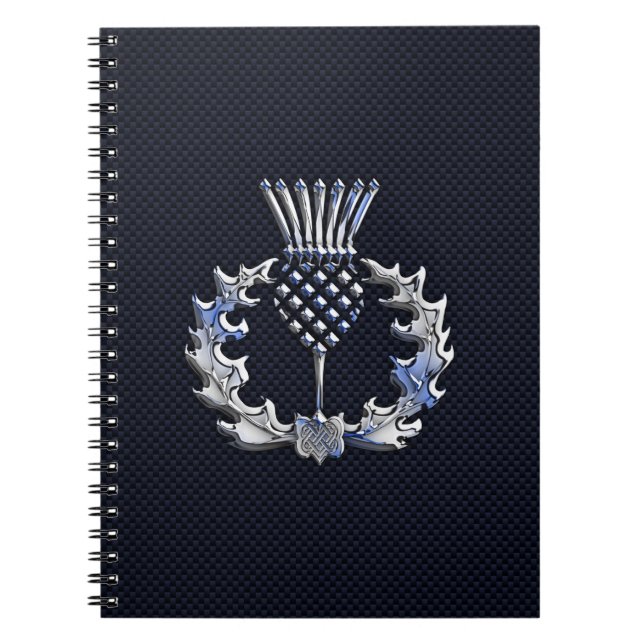 Carbon Fiber Print Silver Scottish Thistle Notebook (Front)