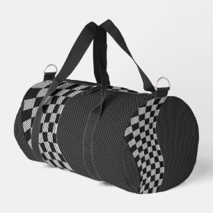 Carbon Fiber Style Checker Racing Flag Wave Duffle Bag