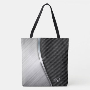 Carbon Fibre-Brushed Metal All-Over-Print Tote Bag