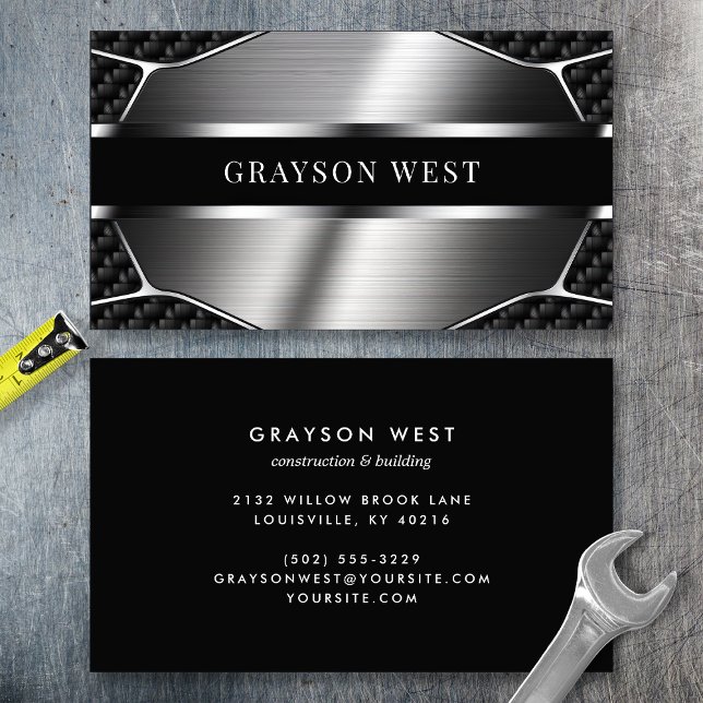 Carbon Fibre Brushed Metal Modern Business Card (Creator Uploaded)