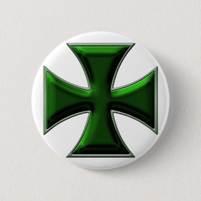Carbon Fibre Iron Cross - Green 6 Cm Round Badge (Front)