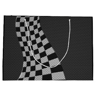 Carbon Fibre Like Racing Flag Wave Print Large Gift Bag