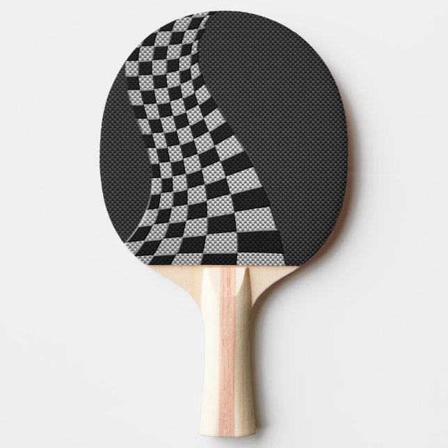 Carbon Fibre Like Racing Flag Wave Print Ping Pong Paddle (Front)