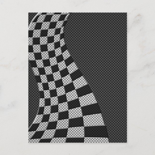 Carbon Fibre Like Racing Flag Wave Print Postcard (Front)