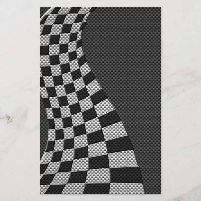 Carbon Fibre Like Racing Flag Wave Print Stationery (Front)