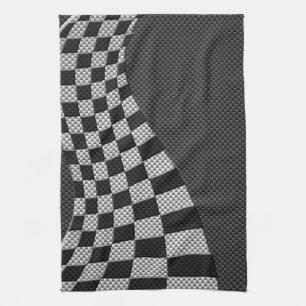 Carbon Fibre Like Racing Flag Wave Print Tea Towel