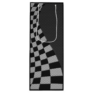 Carbon Fibre Like Racing Flag Wave Print Wine Gift Bag