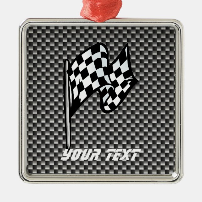 Carbon Fibre look Chequered Flag Metal Tree Decoration (Front)