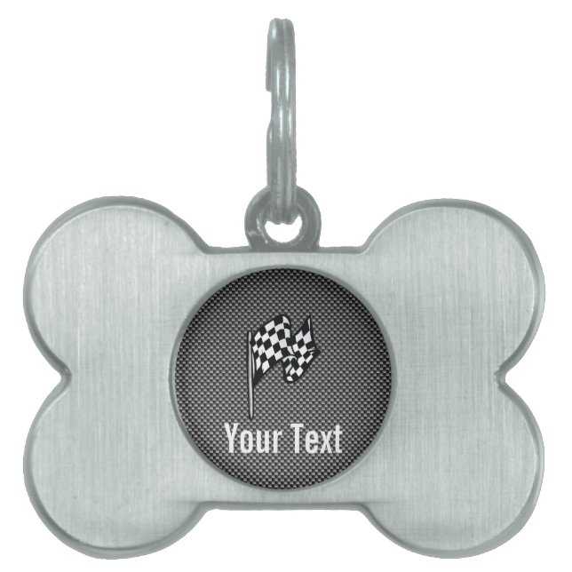 Carbon Fibre look Chequered Flag Pet ID Tag (Front)