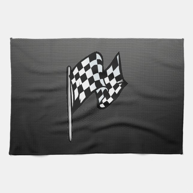 Carbon Fibre look Chequered Flag Tea Towel (Horizontal)