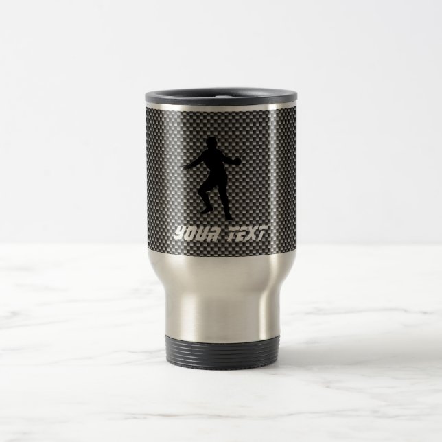 Carbon Fibre look Fencing Silhouette Travel Mug (Center)